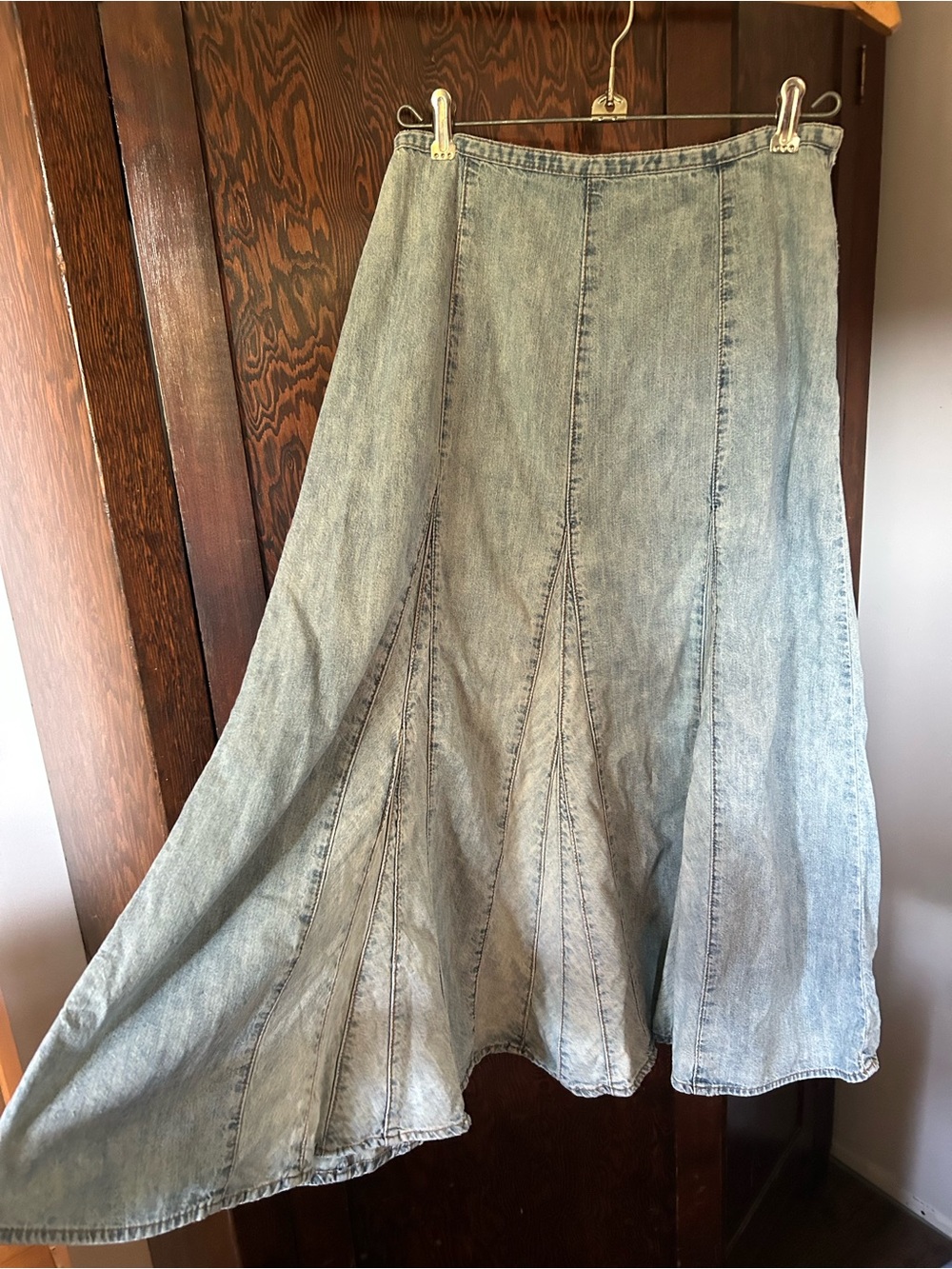 Vintage Denim Flared Maxi Skirt